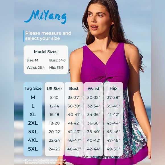 💜MiYang Women's Plus Size Printing Padded High Waist Swimdress - Picture 3 of 9